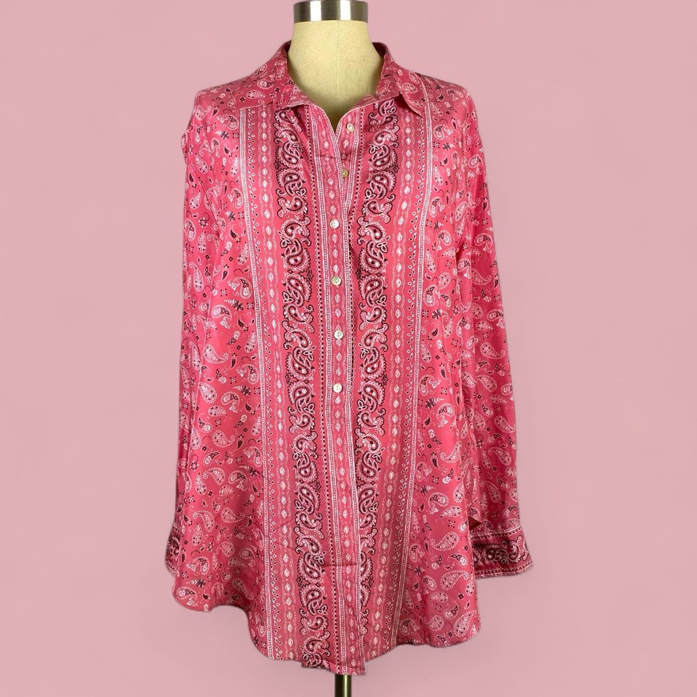 Go by GoSilk Pink Paisley Button-Up Blouse